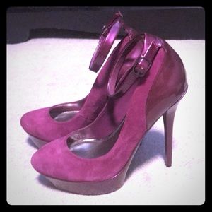 Purple platform pump with ankle strap